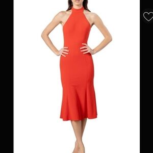NWT Dress the Population Amara Halter Midi‎ Mermaid Dress in Poppy Size XS #197